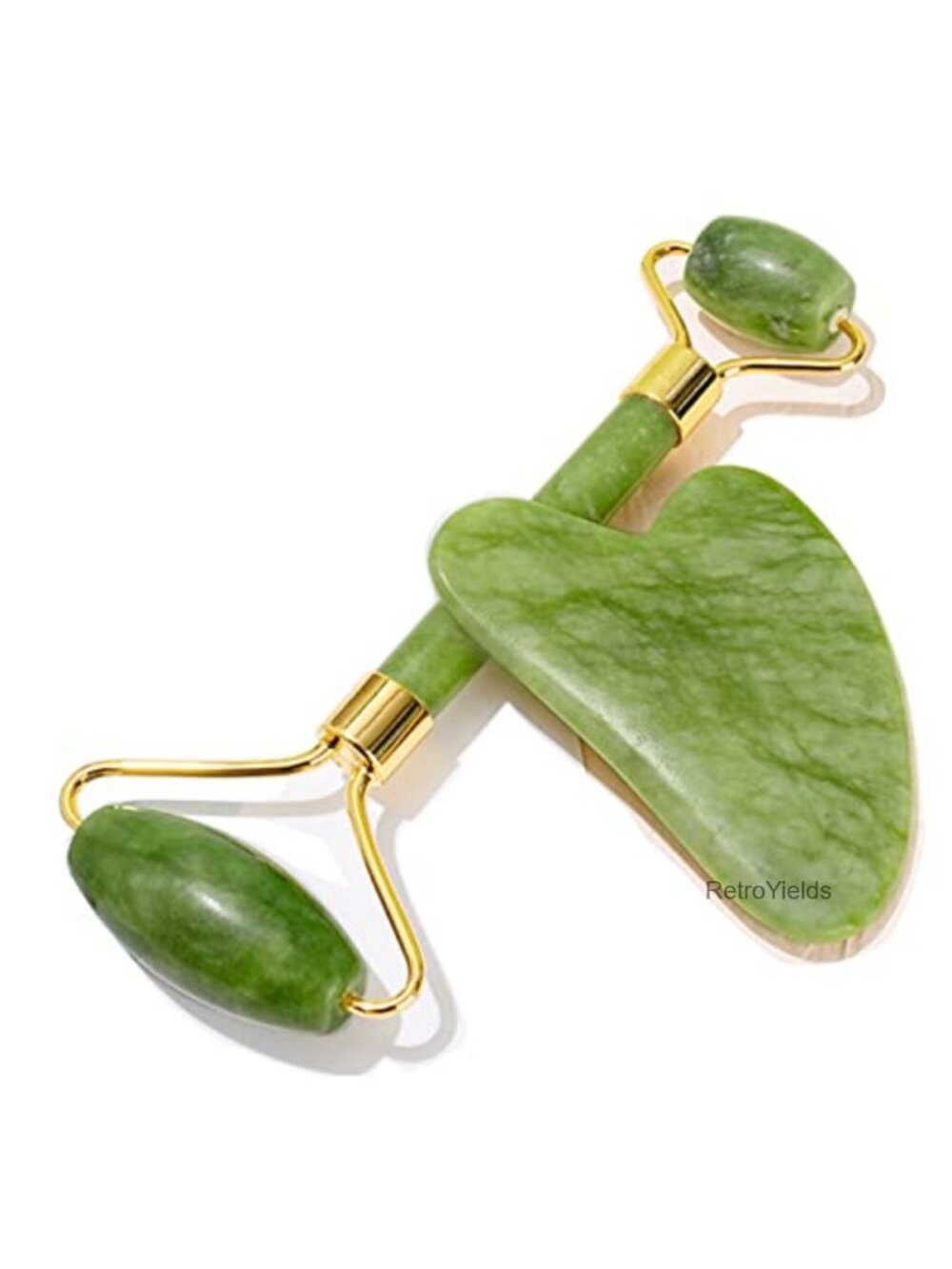 Jade Gua Sha Facial Tools & Roller Set 2-in-1 Skincare Massager